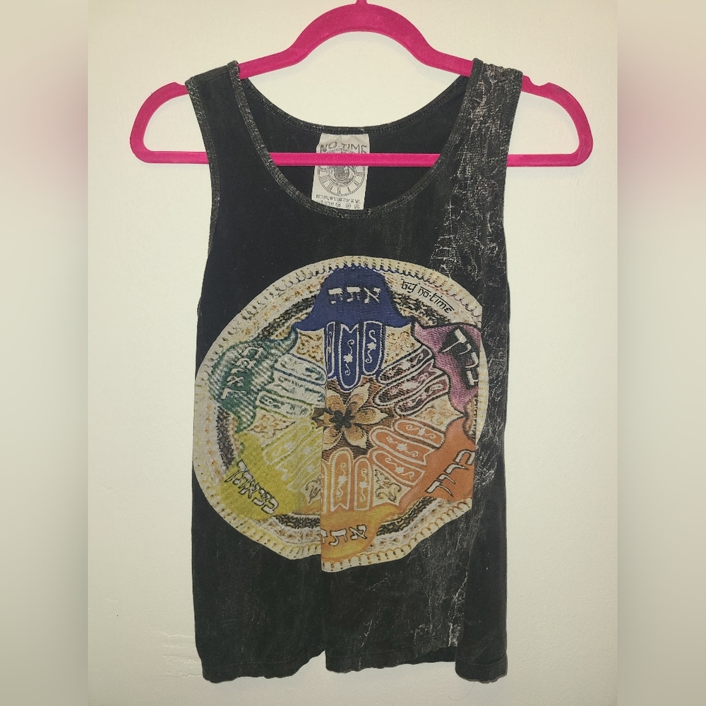NO TIME Women's Black Mudra Palm Graphic Tank Top